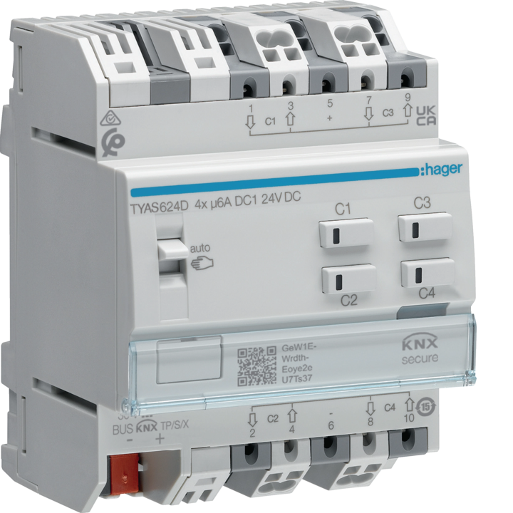 Hager TYAS624D Output Device for 4 Shutters/Blinds 24V DC