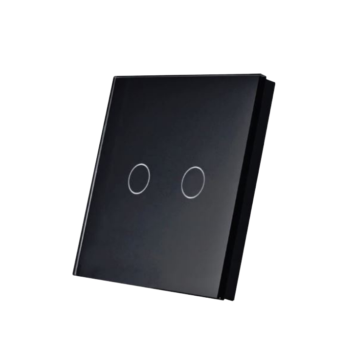 SmartWise wall switch glass touch front panel, black, 2-button