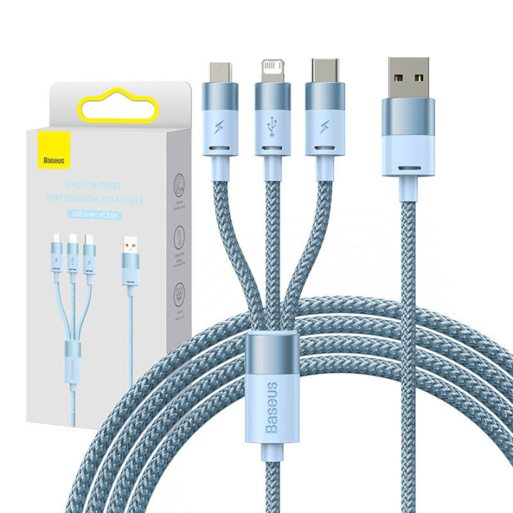 3in1 USB laidas Baseus StarSpeed ​​Series, USB-C + Micro + Lightning 3,5A, 1,2m (mėlyna)