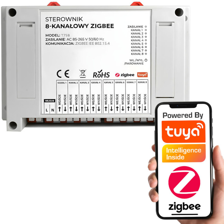 Tuya T758 8-Channel ZigBee 3.0 Voltage-Free Controller 8x10A