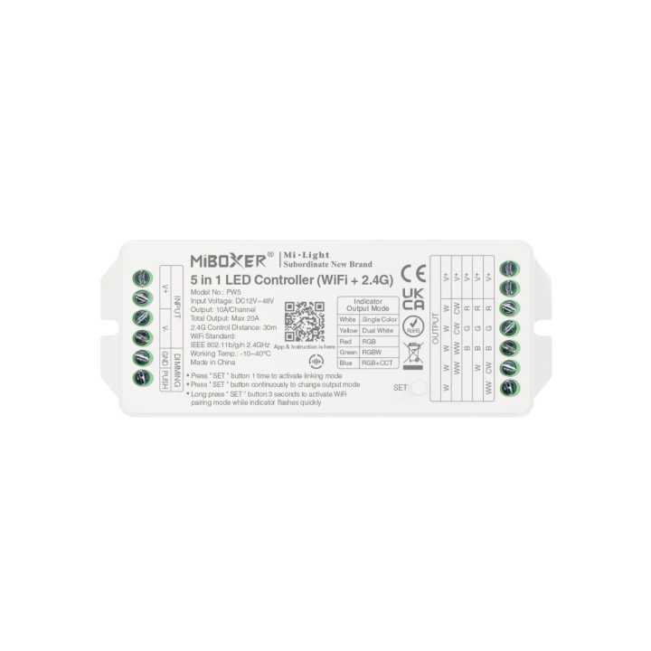 Kontrolieris 5in1 RGB+CCT 12-48V 20A WiFi+2.4G PW5