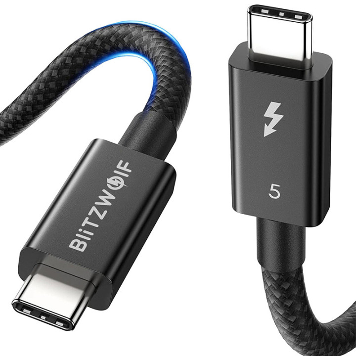 BlitzWolf BW-HDC8 240 W USB-C–USB-C kabelis, 0,5 m (melns)