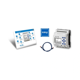 Eaton Moeller EASY-BOX-E4-DC1 DC starterio rinkinyje yra EASY-E4-DC-12TC1 pataisomasis kabelis easySoft serijos licencija