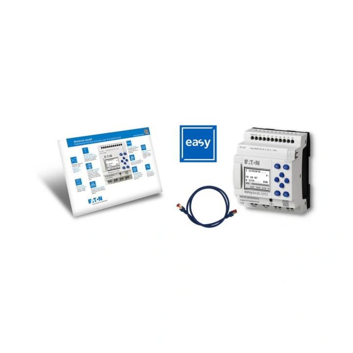 Eaton Moeller EASY-BOX-E4-DC1 DC starterio rinkinyje yra EASY-E4-DC-12TC1 pataisomasis kabelis easySoft serijos licencija