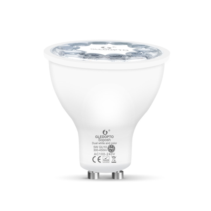 Gledopto GL-S-006P, Pro prožektora LED spuldze, GU10, 5W RGB+CCT, ar Zigbee + RF protokoliem, saderīgs ar eWeLink / Tuya / Smart