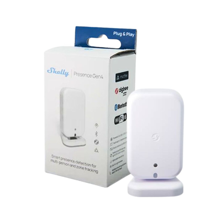 Shelly Presence Gen4 — mmWave klātbūtne, gaismas un temperatūras sensors, Zigbee, Wi-Fi, Bluetooth, matērija, balts