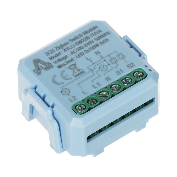 ATLO ATLO-SW2ZB-TUYA ZigBee viedais sienas slēdzis - 2 grupas, Tuya Smart, saderīgs ar Alexa un Google Home