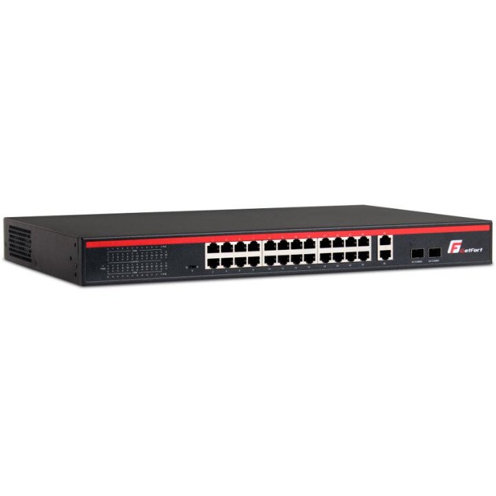 GETFORT GETFORT-226G-24P-250 24-Port PoE Switch with 2 GE Uplink and 2 SFP, 250W
