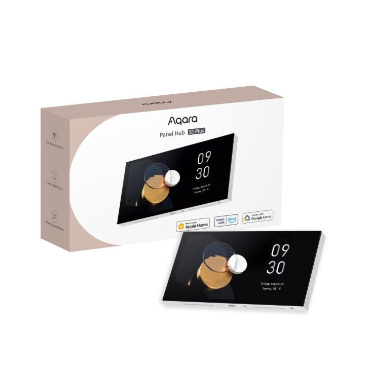 Aqara S1 Plus Panel Hub EU – išmanusis sieninis jungiklis su Zigbee/Wi-Fi centru, 2 kanalai, 8A, lietimui jautrus valdymas, sude