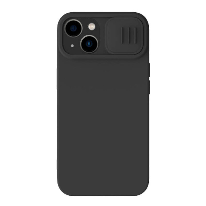 „Nillkin CamShield Silky“ silikoninis dėklas, skirtas „iPhone 15 Plus“ (juodas)