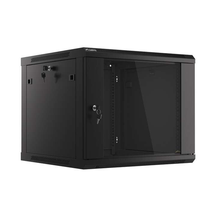Lanberg :: Rack Cabinet 19” Sienas stiprinājums 9U/600X600 (plakans iepakojums) V2 Melns, Stikla durvis