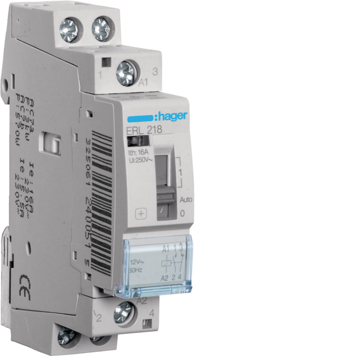 Hager ERL218 Relay Module 16A 1NO+1NC 8/12V
