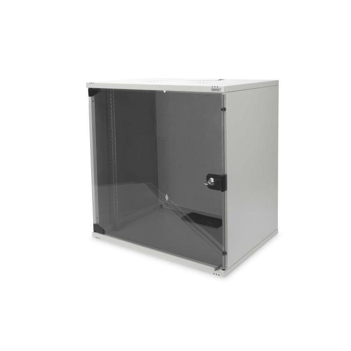 Digitus:: Sienas montāžas skapis 19" 12U/400m, stikla durvis, plakana pakete