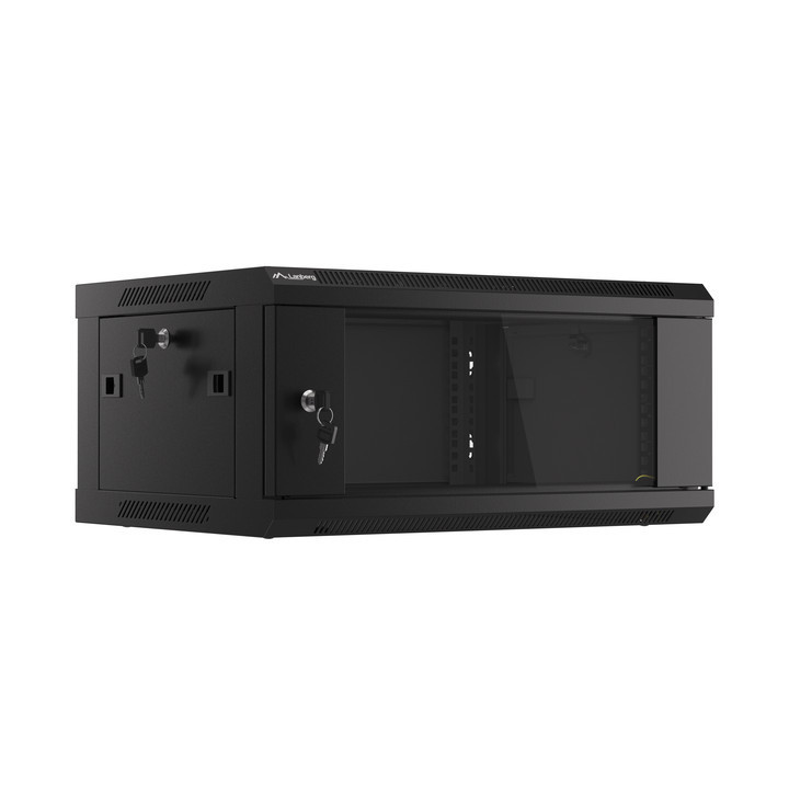 Lanberg :: Rack Cabinet 19” Sienas stiprinājums 4U/600X450 (plakans iepakojums) V2 Melns, Stikla durvis