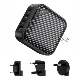 INVZI GanHub 3x USB-C + USB-seinälaturi, 100 W, EU/UK/AU/US (musta)
