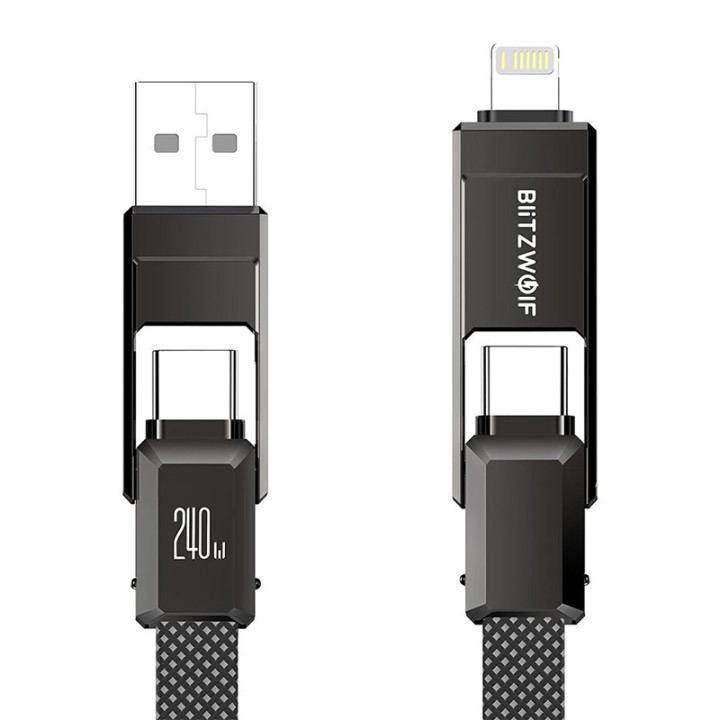 Кабель Blitzwolf BW-HDC7 4-в-1 USB+C+Lightning 240 Вт 1,2 м (черный)