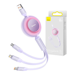 „Baseus Bright Mirror 3“, USB 3 viename laidas, skirtas mikro USB / USB-C / Lightning 66 W / 2A 1,1 m (violetinė)