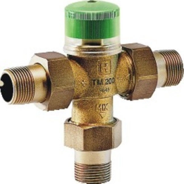 Resideo Braukmann TM200 domestic hot water thermostatic valve, 3/4 inch, with threaded union connections, range 30–60°C
