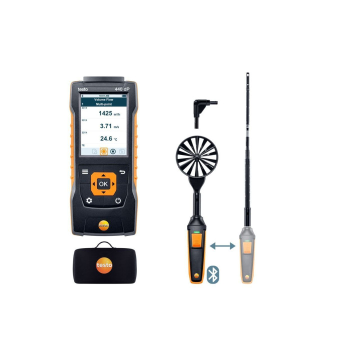 Gaisa plūsmas mērīšanas instrumentu komplekts Testo 440 delta P Air Flow ComboKit 1 ar Bluetooth