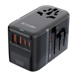 BlitzWolf BW-TA2 5-in-1 Travel Adapter 2xUSB PD + 2xUSB QC + USB-C GaN 100W