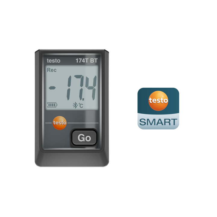 Mini temperatūras datu reģistrētājs Testo 174 T BT ar Bluetooth un lietotnes savienojumu (melns)