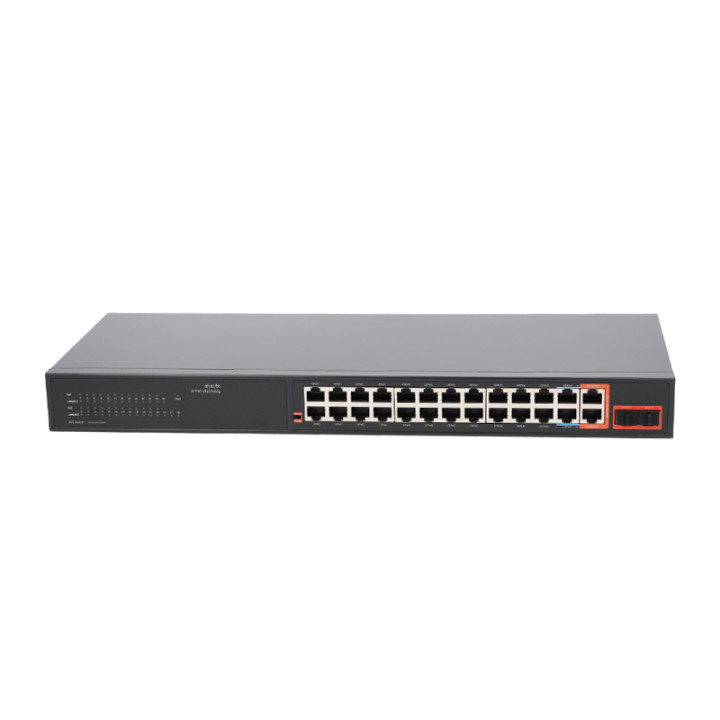 VidiLine ViDi-F2422GE 24 portu PoE+ slēdzis ar 2 gigabitu augšupsaiti un 2 SFP 2,5 G portiem, 300 W