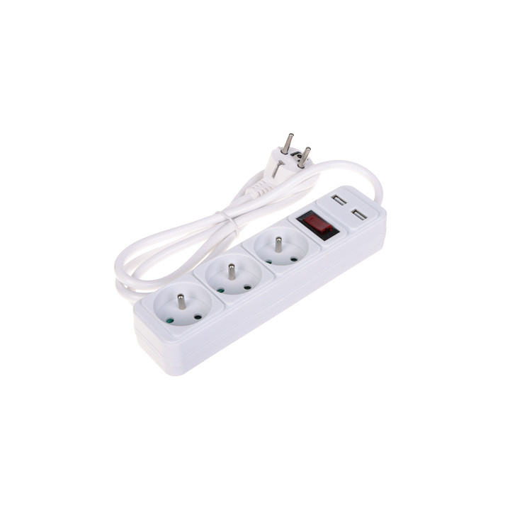 Pagarinātājs PR-1.5M-3G-SW/USB/W ar 3 kontaktligzdām un 2 USB-A portiem, 1,5 m