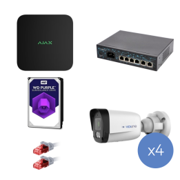 VidiLine ZES-AJAX-VIDI-24T IP novērošanas komplekts ar 4x 4MP Dual Light kamerām, NVR, 1TB HDD, PoE slēdzi