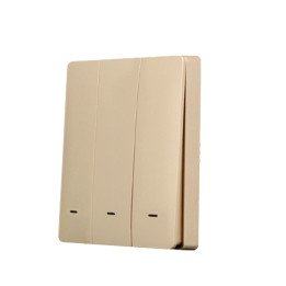 SmartWise BRGD3, a 3-button wireless RF wall switch, with gold colour front panel