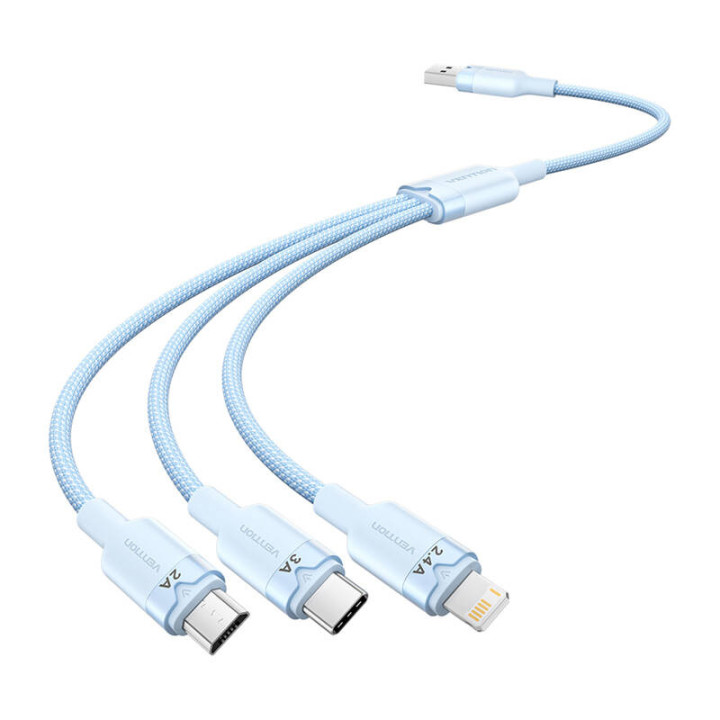 Vention CTPLG USB 2.0 A to 3-in-1 3A Cable 1.5m Blue