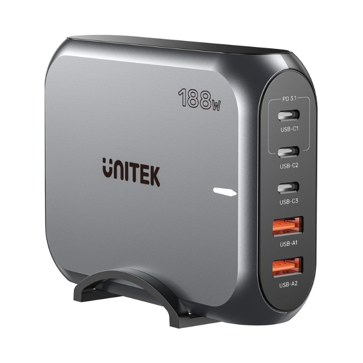 UNITEK P1234AGY01-EU GaN USB lādēšanas stacija – 65W ātrā uzlāde vairākām ierīcēm