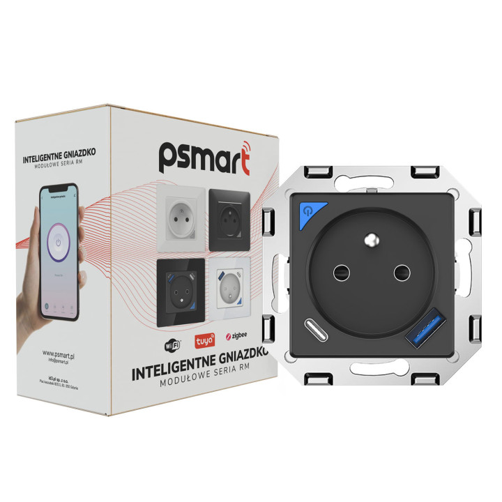 Psmart 5904496828795 ZigBee Smart Socket with USB Charging, Black (RM Series, No Frame)
