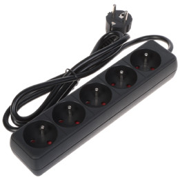 Pagarinātājs PR-1.5M-5G/B 5 kontaktligzdas 1.5m kabelis Schuko Type F 16A 230V