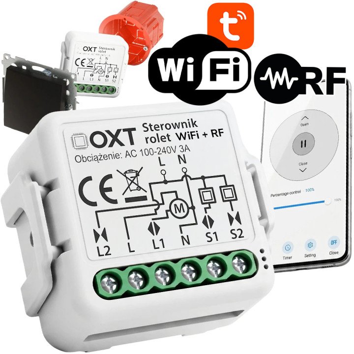 OXT Mini Roller Shutter Controller Module WiFi+RF TUYA with Slat Tilt Control