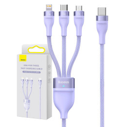 Baseus Flash Series 2 3-in-1 USB Cable, USB-C + Micro USB + Lightning, 100W, 1.5m (Purple)