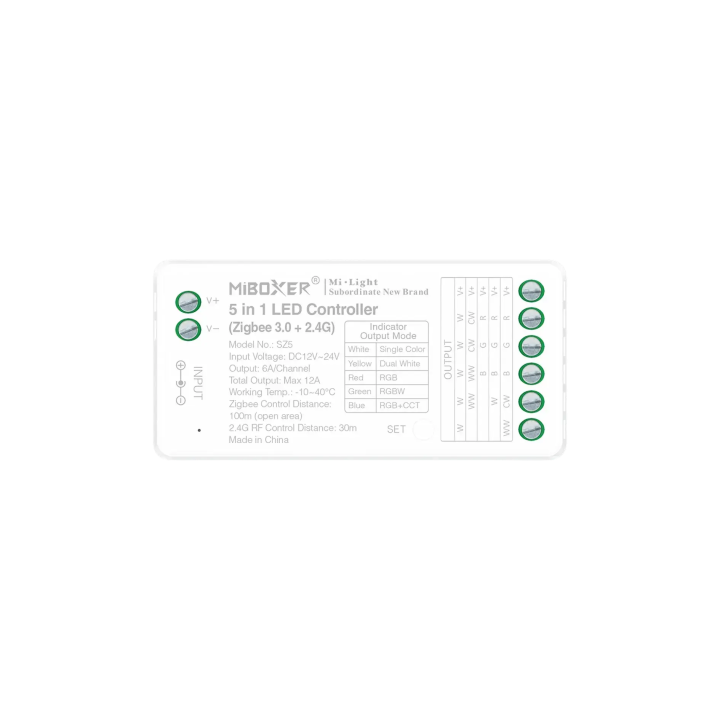LED kontrolieris 5in1 RGB+CCT 12-24VDC 12A Zigbee 3.0 SZ5 (FUT037Z+)