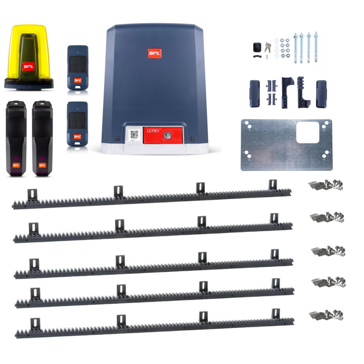 Sarja BFT DEIMOS Ultra BT B600 INT KIT + 5 m hammaskisko - 600 kg liukuporteille