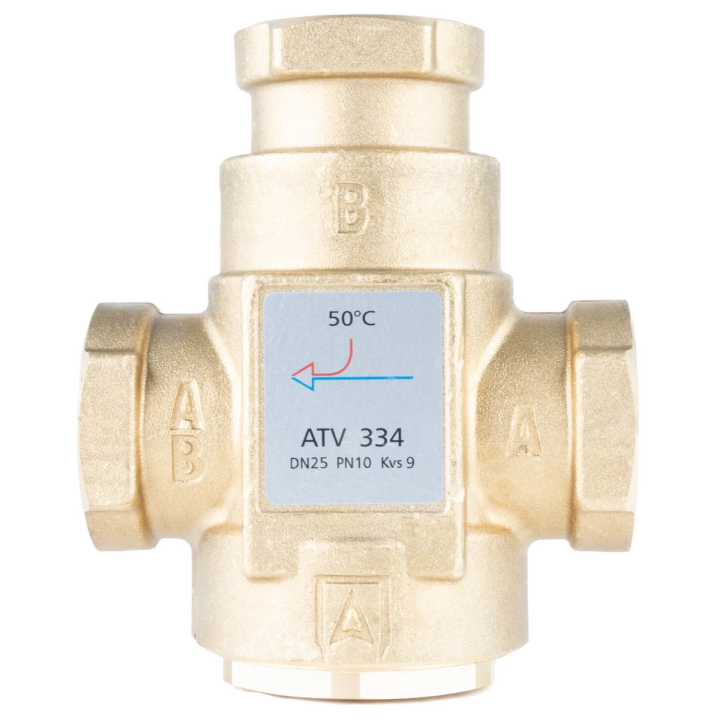AFRISO ATV 334 – termostaatventiil, DN25, Rp 1", Kvs 9, 50°C
