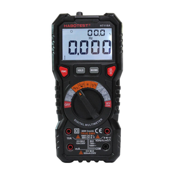 Digitaalinen yleismittari taskulampulla Habotest HT118A, True RMS, NCV