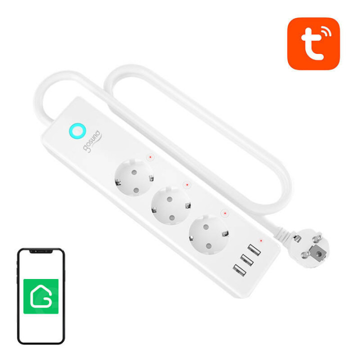 Gosund P1 PLUS viedā WiFi strāvas sloksne (3x AC schuko, 3x USB-A) Tuya