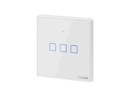 Sonoff TX T2 EU 3C 3 grupu viedais WiFi + RF sienas pieskāriena gaismas slēdzis (balts, ar rāmi)