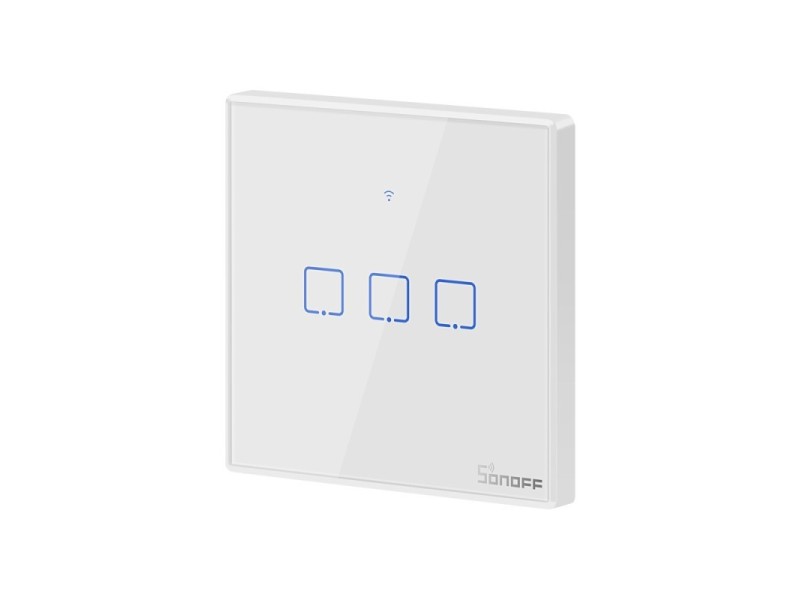 Sonoff TX T2 EU 3C 3 grupu viedais WiFi + RF sienas pieskāriena gaismas slēdzis (balts, ar rāmi)