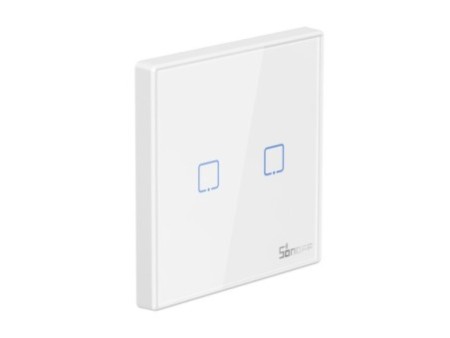 Sonoff TX T2 EU 2C 2 grupu viedais WiFi + RF sienas pieskāriena gaismas slēdzis (balts, ar rāmi)