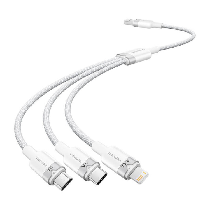 USB 2.0 A kuni 3in1 3A kaabel Vention CTPWG 1.5M (valge)