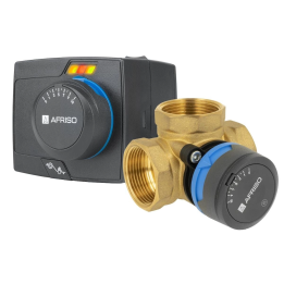 AFRISO ARV 485 + ARM 343 sarja: 4-tie sekoitusventtiili toimilaitteella, DN32, Rp 1 1/4", Kvs 18, 230 V, 6 Nm, 120 s