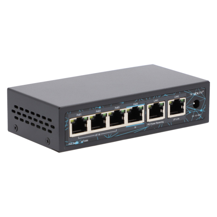 VidiLine VIDI-F0420F-EXT Коммутатор PoE 4x PoE 100 Мбит/с 2x RJ45 100 Мбит/с 60 Вт