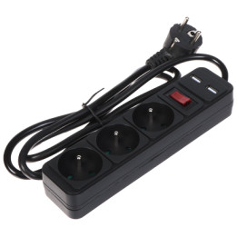 Pagarinātājs ar USB lādēšanu – 3 Schuko kontaktligzdas + 2 USB-A porti, 1,5 m vads, balts