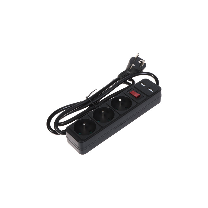 Удлинитель с USB-зарядкой – 3 розетки Schuko + 2 порта USB-A, кабель 1,5 м, белый