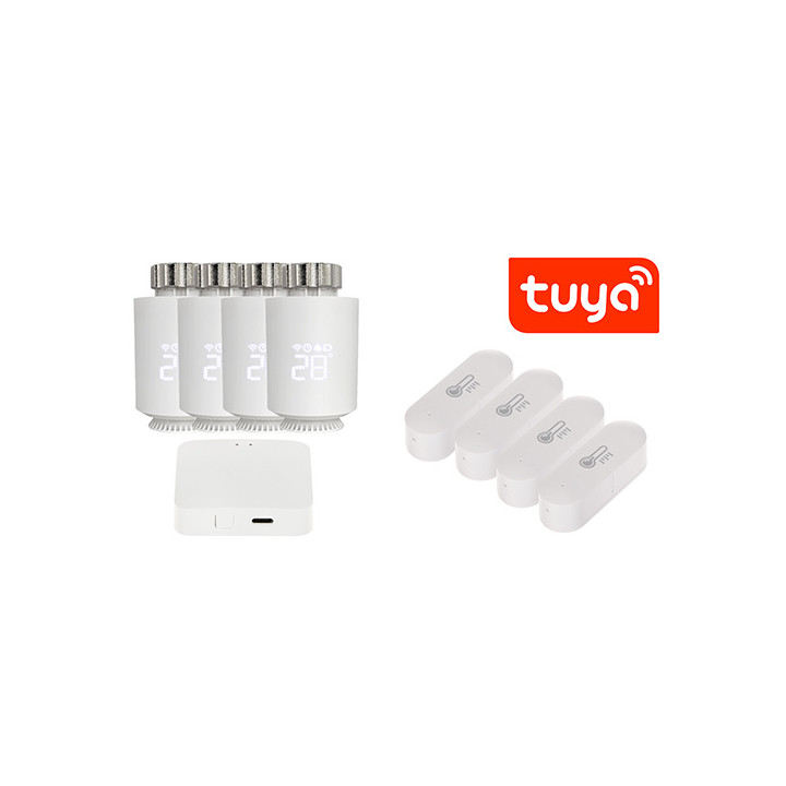 ATLO ATLO-TH-TUYA-4 Smart termostatinio radiatoriaus vožtuvų rinkinys su temperatūros jutikliais, Zigbee, Tuya Smart