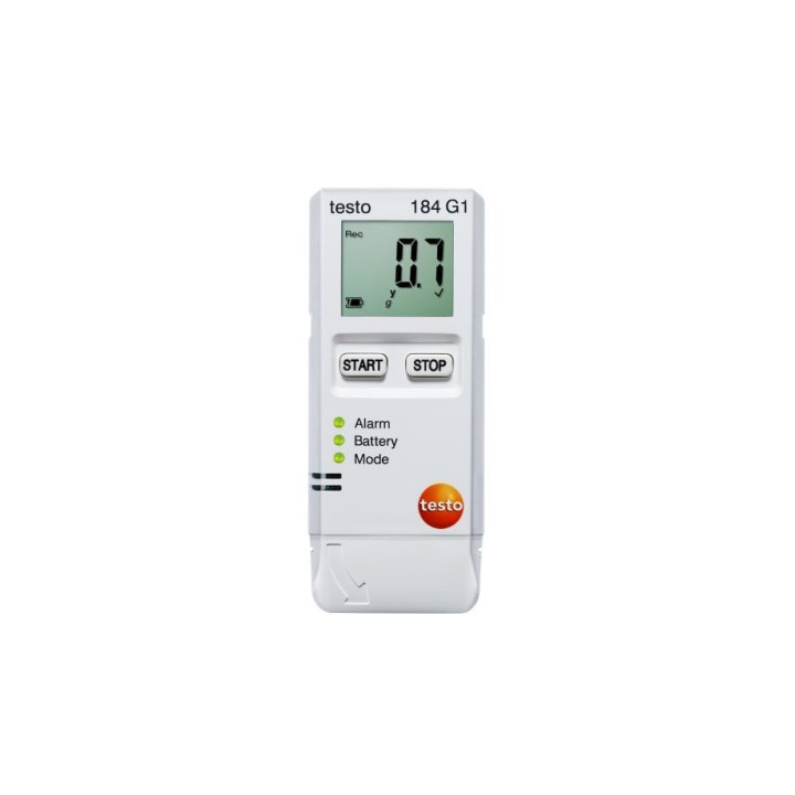 Vibratsiooni, niiskuse ja temperatuuri andmeloger Testo 184 G1 transpordi jälgimiseks